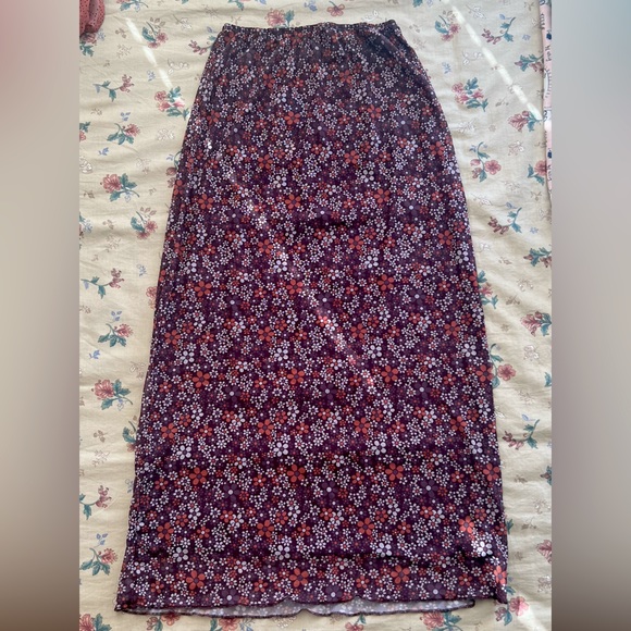 Brown Retro Floral Mesh Midi Skirt - Picture 1 of 2